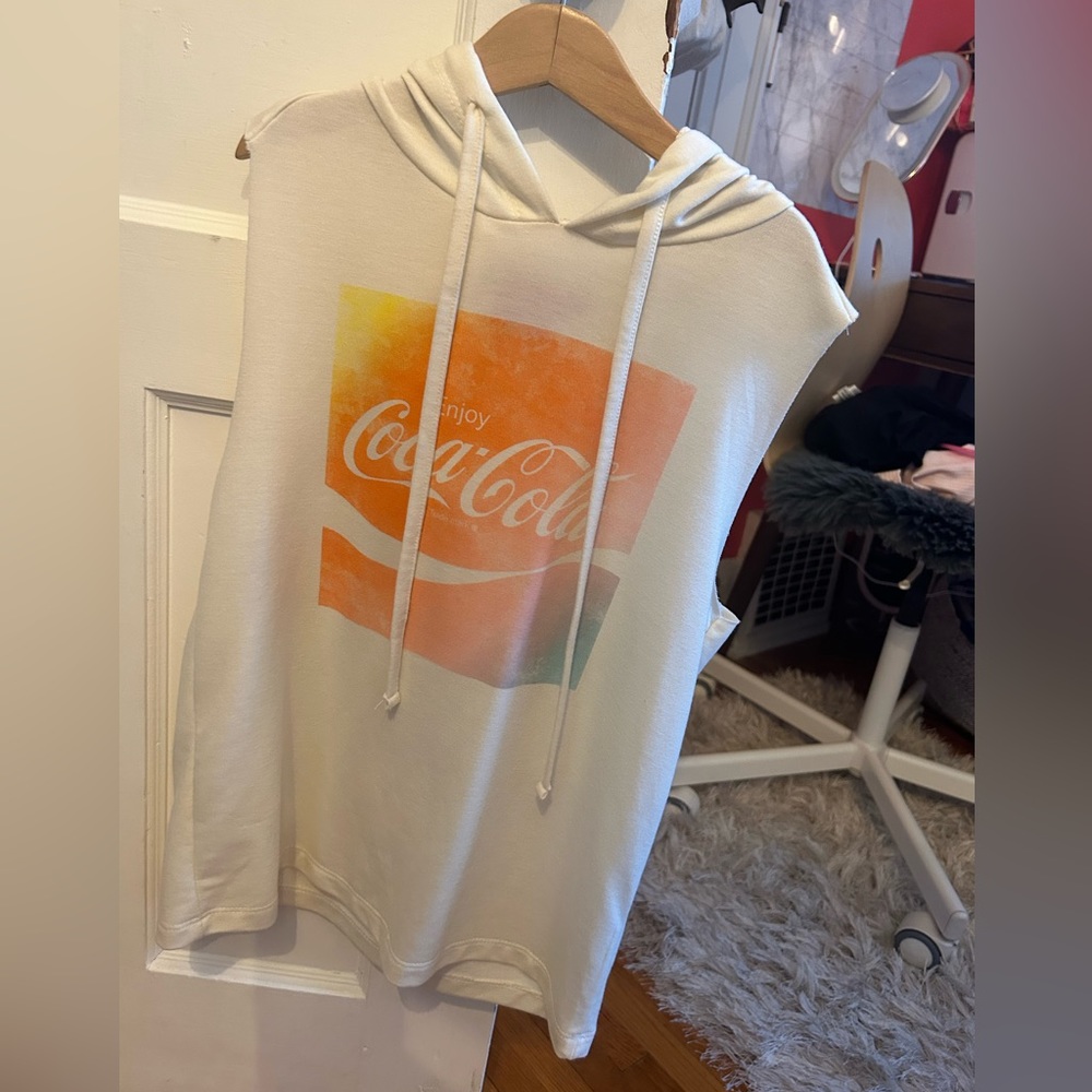 Coca Cola sleeveless hooded top with drawstrings